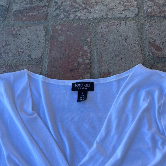 Ronen Chen Basix Rouched Front Blouse White Size US 8 - Picture 3 of 4